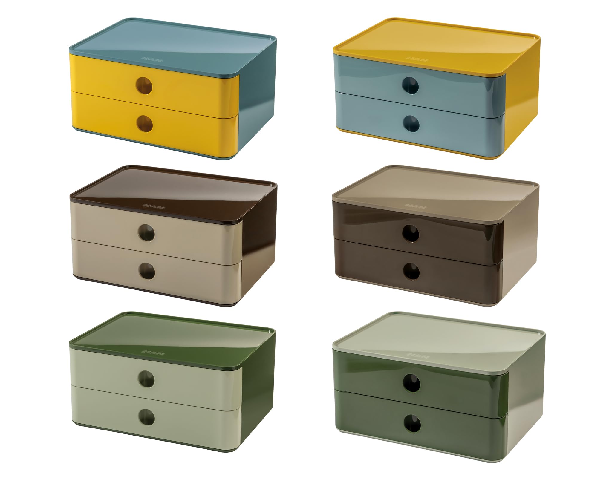 HAN Allison SMART-BOX 1120-42 Boîte à tiroirs avec 2 tiroirs et cloison de séparation, gestion des câbles, empilable, boîte à ustensiles pour bureau, cuisine, pieds en caoutchouc protégeant les