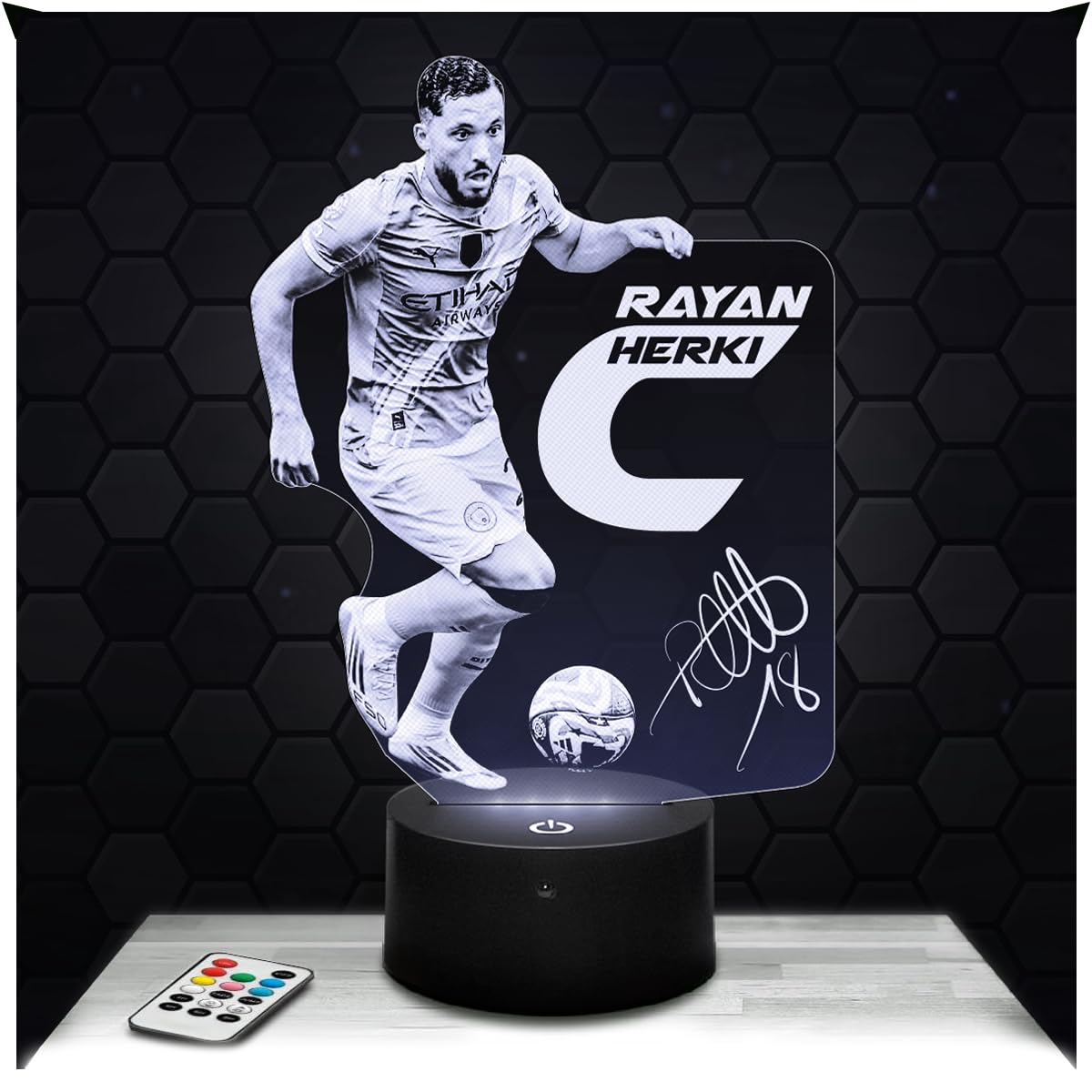 Lampephoto.fr - 3D Lamp Ray Cherki French International Footballer Manchester, Touch LED Football Night Light, 3D Hologram Effect, Football Gift Idea Christmas Birthday Boy or Girl