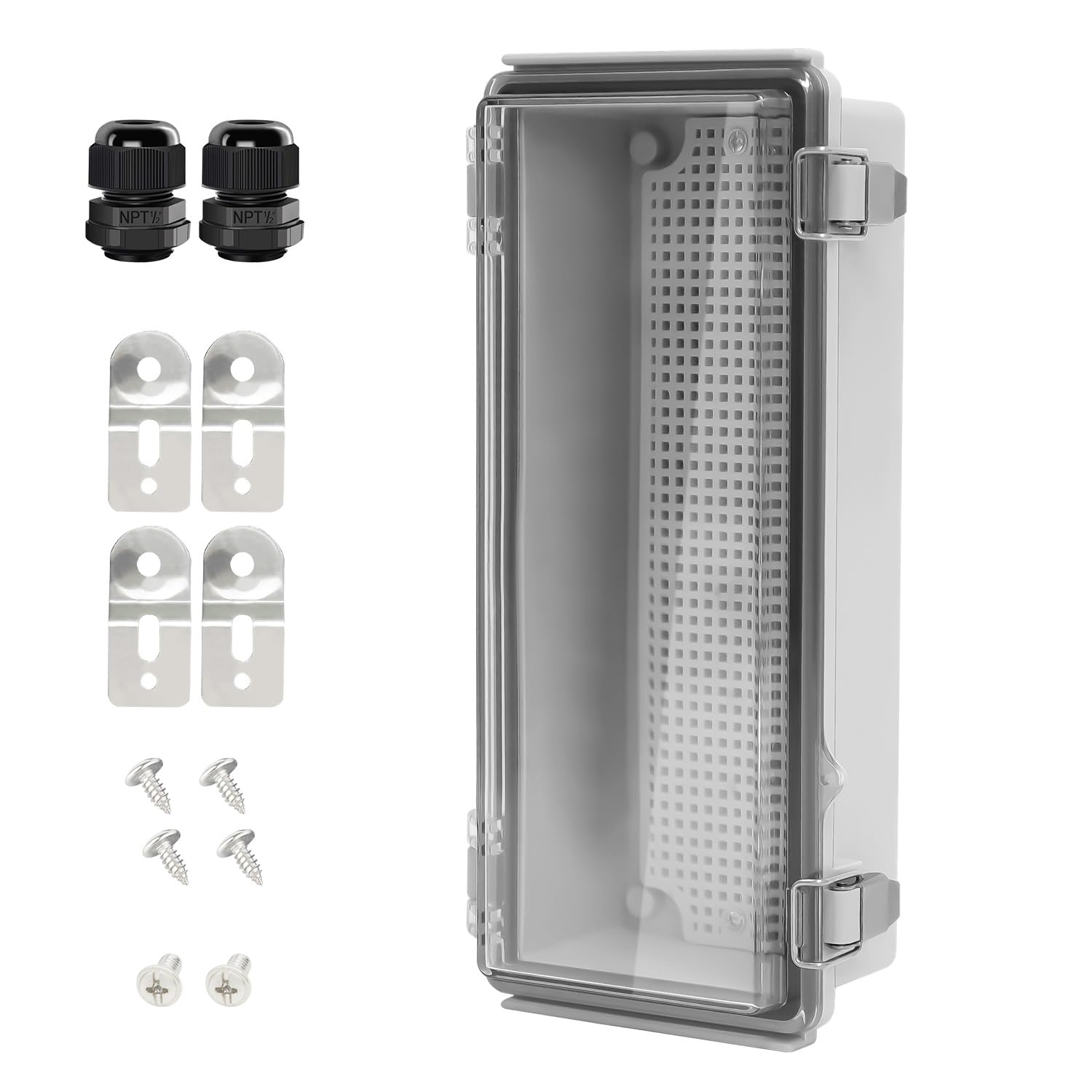LeMotech Electrical Box, IP67 Waterproof Hinged Clear Cover Stainless Steel Latch Junction Box, ABS Plastic Electrical Enclosure with Mounting Plate,