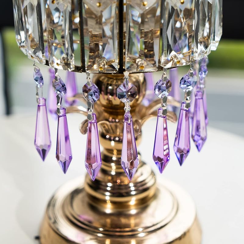Vansh Traders 25Pcs 55mm Icicle Crystal Decorations Prisms for Chandeliers with 14mm Octagon Bead Charm (Purple)-image-15