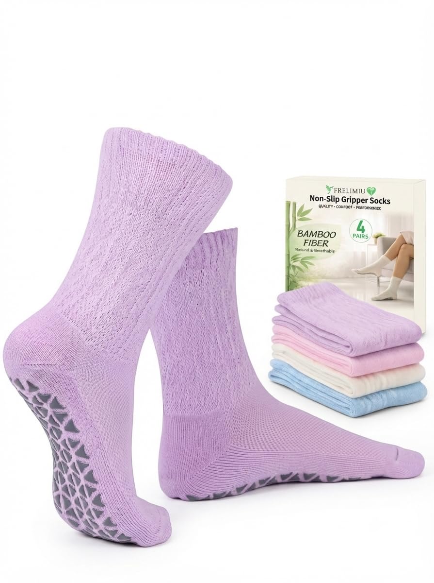 Diabetic Socks with Grippers for Women 4 Pairs