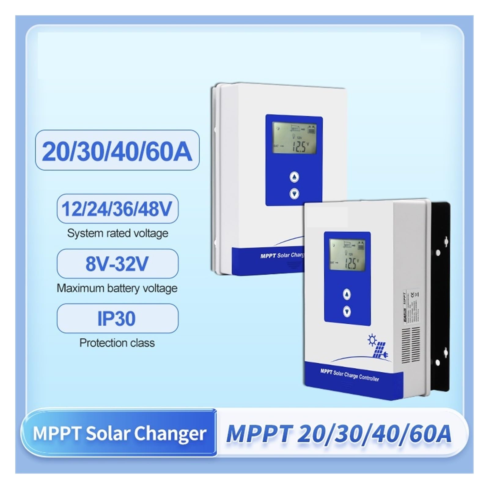 Kontroler ładowania słonecznego, MPPT Regulator Ładowania Słonecznego Auto 20A 40A 60A Kontroler Rozładowania 12V 24V 36V 48V Dla Panelu Ogniw Słonecznych Baterii Li(100A)