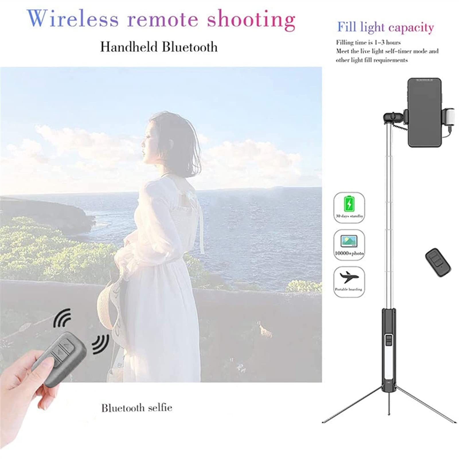 SCRUBY Bastone per selfie portatile Treppiede allungabile 160 cm Selfie Stick con telecomando wireless staccabile e treppiede per smartphone