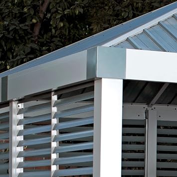 Sojag Outdoor 12' x 12' Nanda Louver Wall Hardtop Gazebo Outdoor Sun Shelter, Light Grey