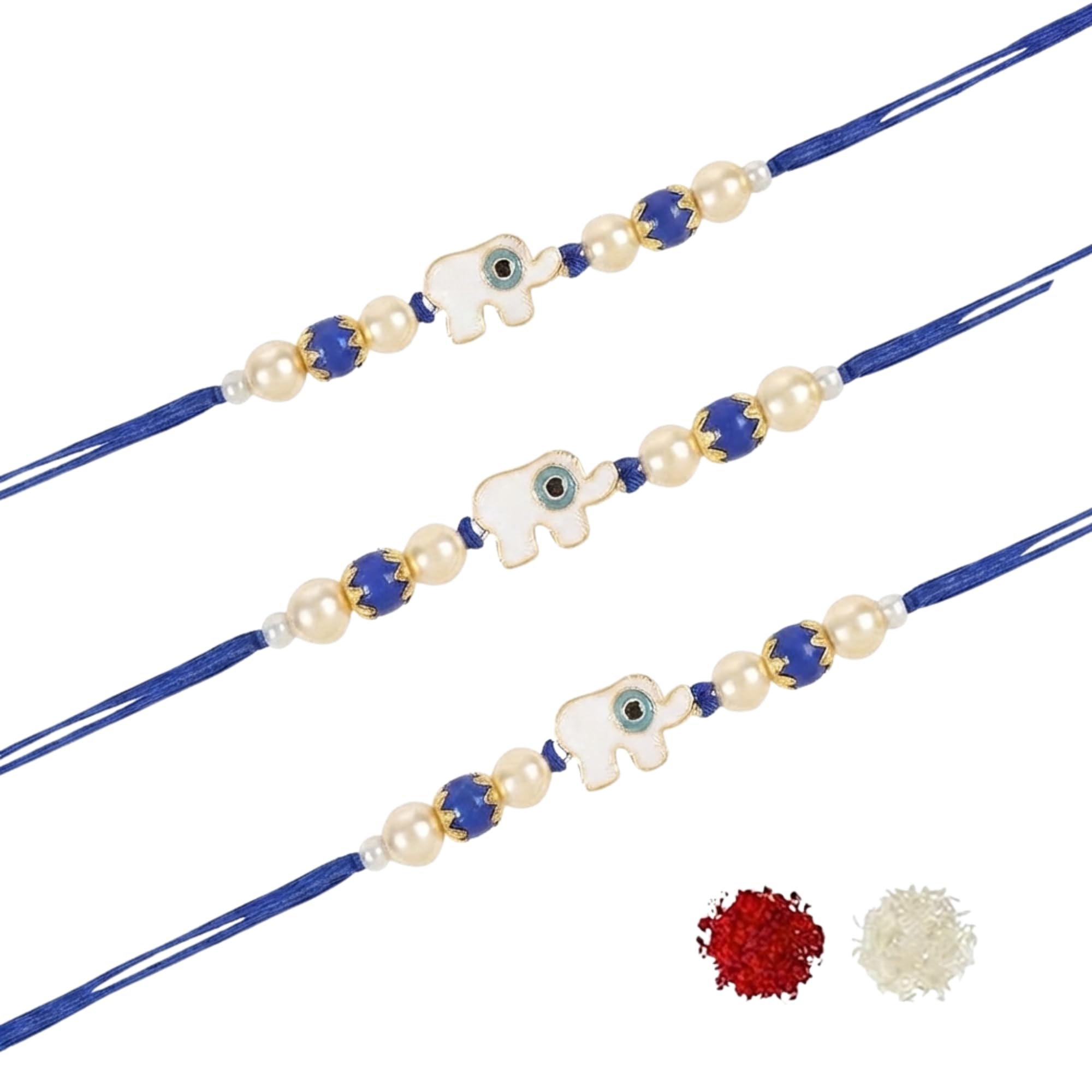 Elephant Design Enamel Evil Eye Bhaiya Rakhi Set of 3 With Roli Chawal & Rakshabandhan Card For Bhaiya/Brother/Bro/Men (R127-3)-image-19