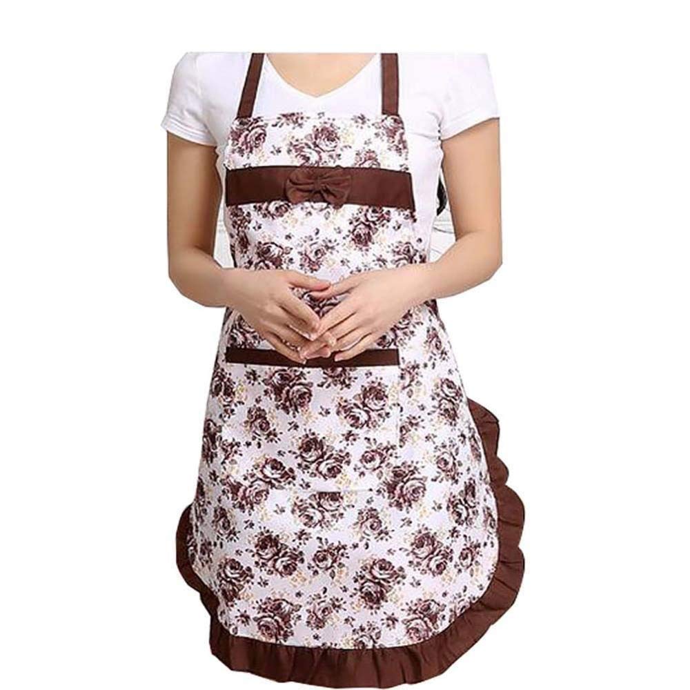 Grembiule da cucina a prova di olio per le donne regolabile cucina cucina caffè fiore stampato Bowknot grembiule pulizia con tasca