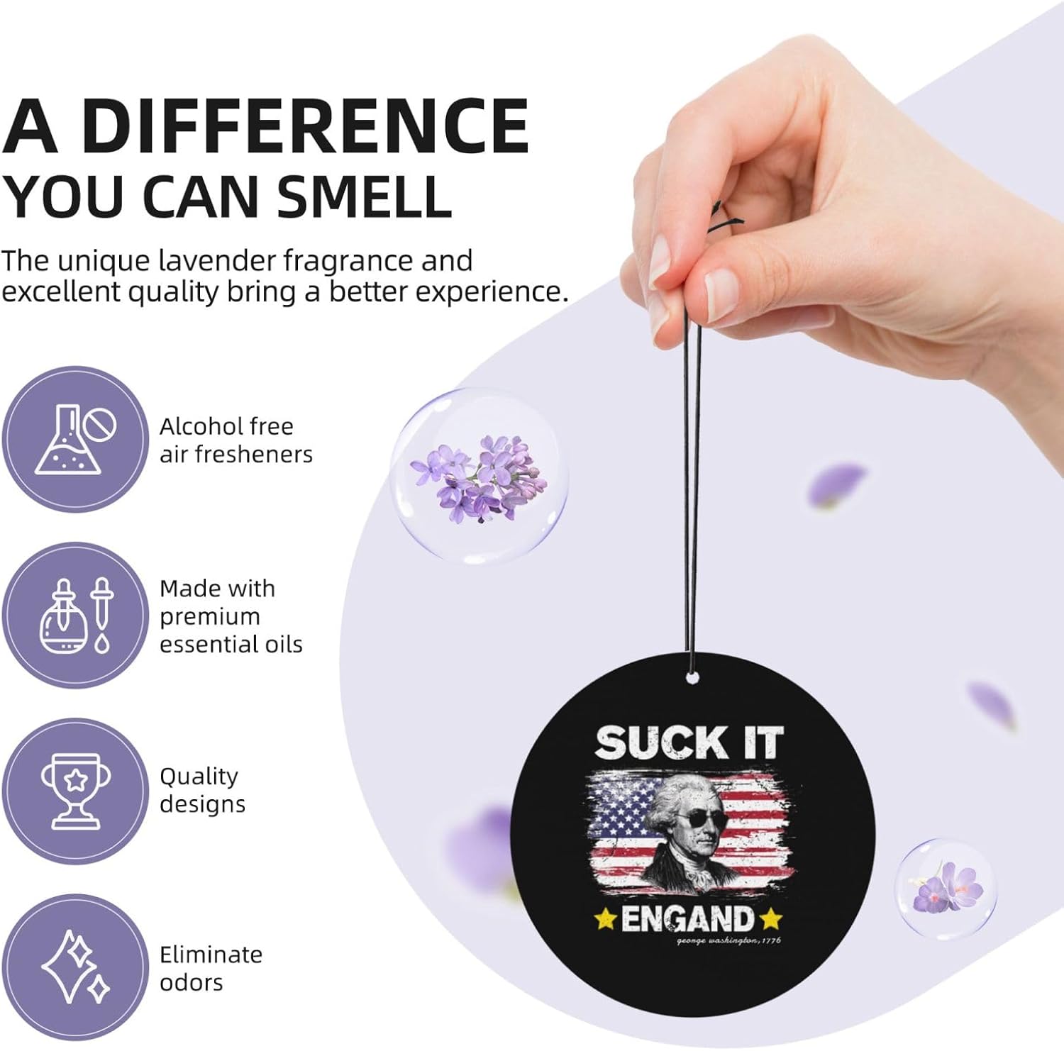 100 PCS George Washington's Birthday Suck It England Car Air Fresheners Cards Set, Multi-Pack Scented Cards, Long-Lasting Auto Fragrance Cards for Vehicle, Home & Office Round Shape