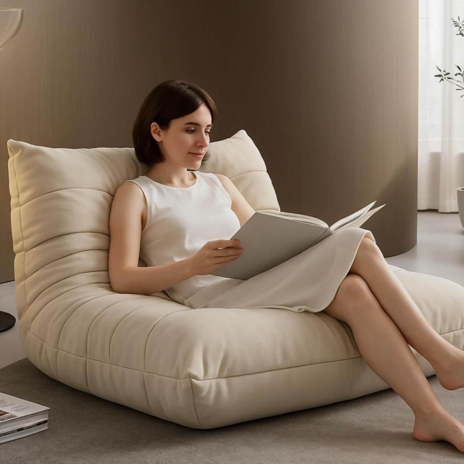 Fotel wypoczynkowy z ergonomicznym podparciem lędźwiowym, kompresyjny fotel kominkowy, do salonu, sypialni, biura, beżowy