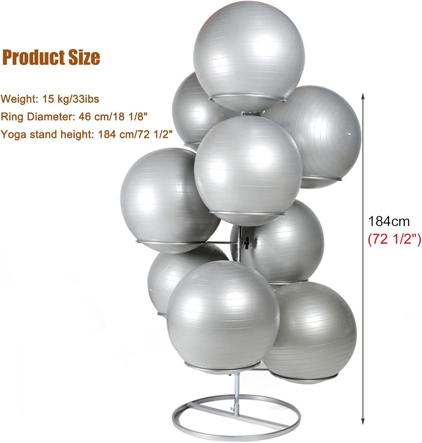Home Gym Accessories for Yoga Ball, 184 Cm High Heavy Yoga Ball Rack at Fitness Class, Silver 9 Yoga Balls Display Stand, Easy Assemble