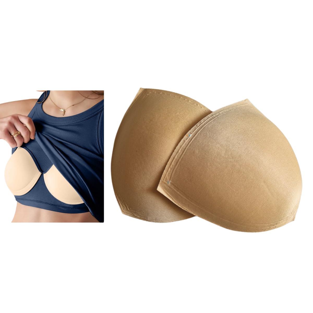 Beige Triangle Bra Pads Removable Push Up Inserts – Replacement Pads for Bikini Tops, Sports Bras, Swimsuits & Yoga-image-3