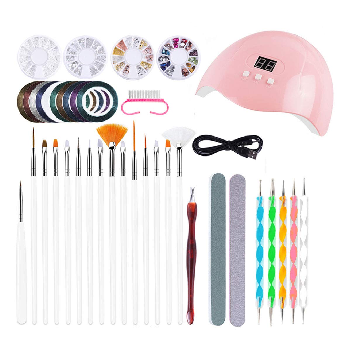 Dry Nail Starter Kit, Acyrilic Nail Drill Set with 54W Power LED Lamp for Gel Polish, Practical Portable DIY Nail Art Designs Manicure Tools Set for Women