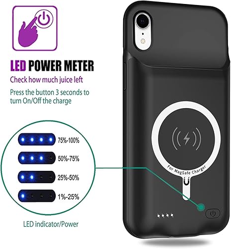 Miniatura 3 de Funda de carga inalámbrica con batería para iPhone XR, 10000 mAh de alta capacidad, portátil, recargable, funda protectora de carga inalámbrica