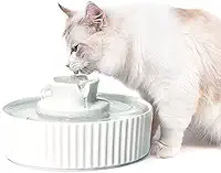 Fonte de água de cerâmica para gatos, dispensador de fonte de água de cerâmica para animais de estimação, tigela de bebedouro de 2,1 L para gatos e cães com filtros de substituição e espuma