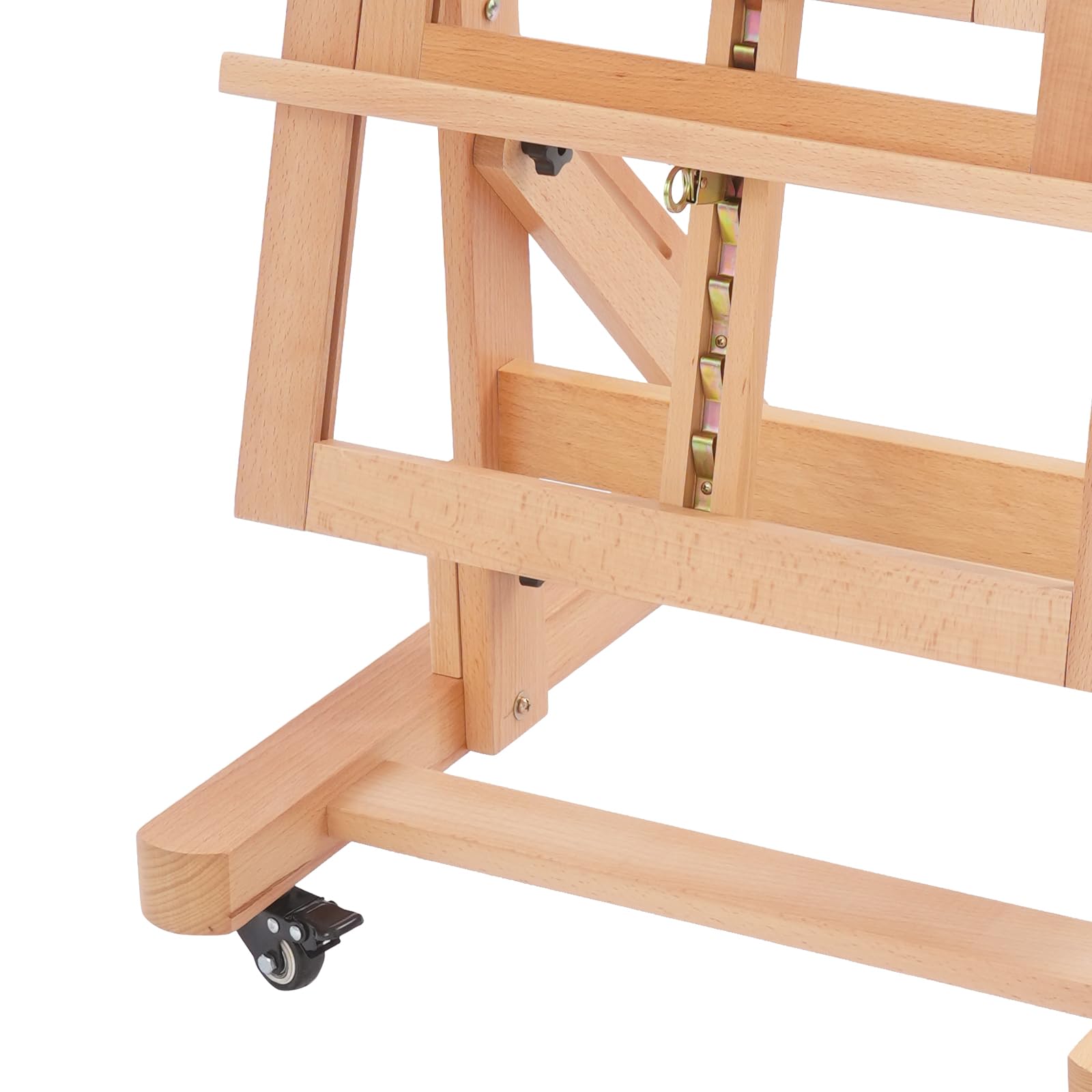 Caballete de pintura artística, con marco en H, con ruedas, caballete profesional de estudio robusto para adultos, caballete de suelo, 140-300 cm, rango de ajuste de altura (madera natural)
