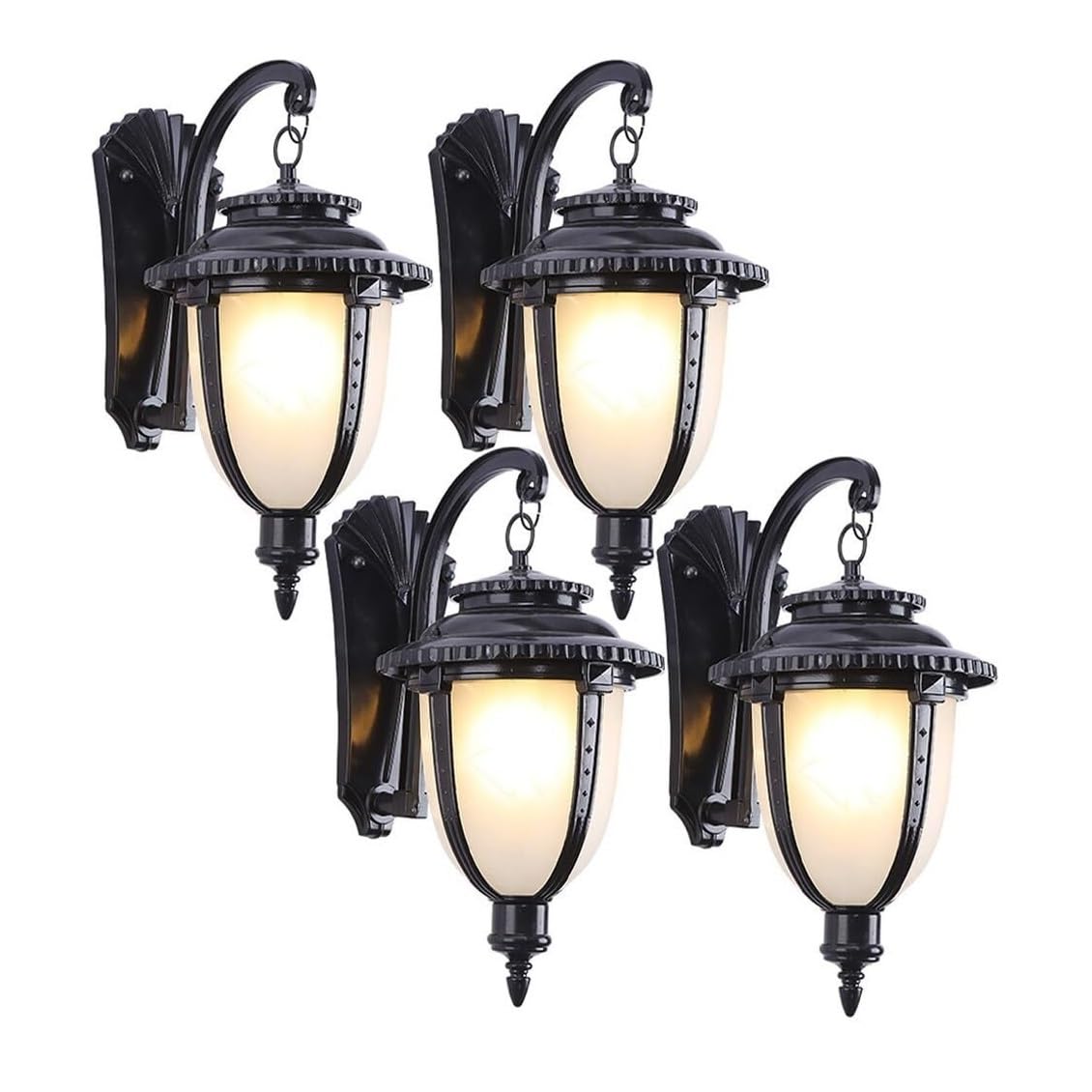 CVdrtyED Outdoor Wall Lights Waterproof Outdoor Wall Lights Aluminium Sconce E27 Glass Lantern Garden Mounted Lamp for Patio Balcony Durable Porch(Black,4 Pack)