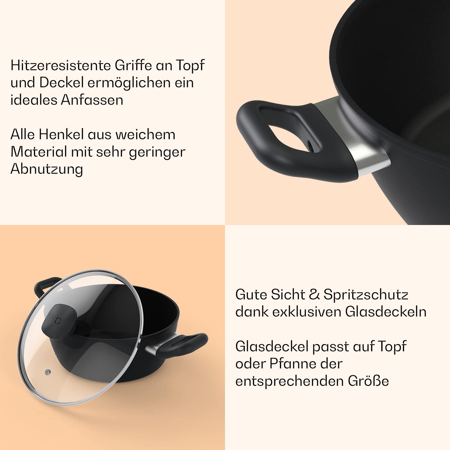 Gerlach Granitex Kochtopf 24 Cm – 4,4 L, Keramik-beschichtet (Ilag Xera Dur 2), Induktionsgeeignet, Mit Glasdeckel