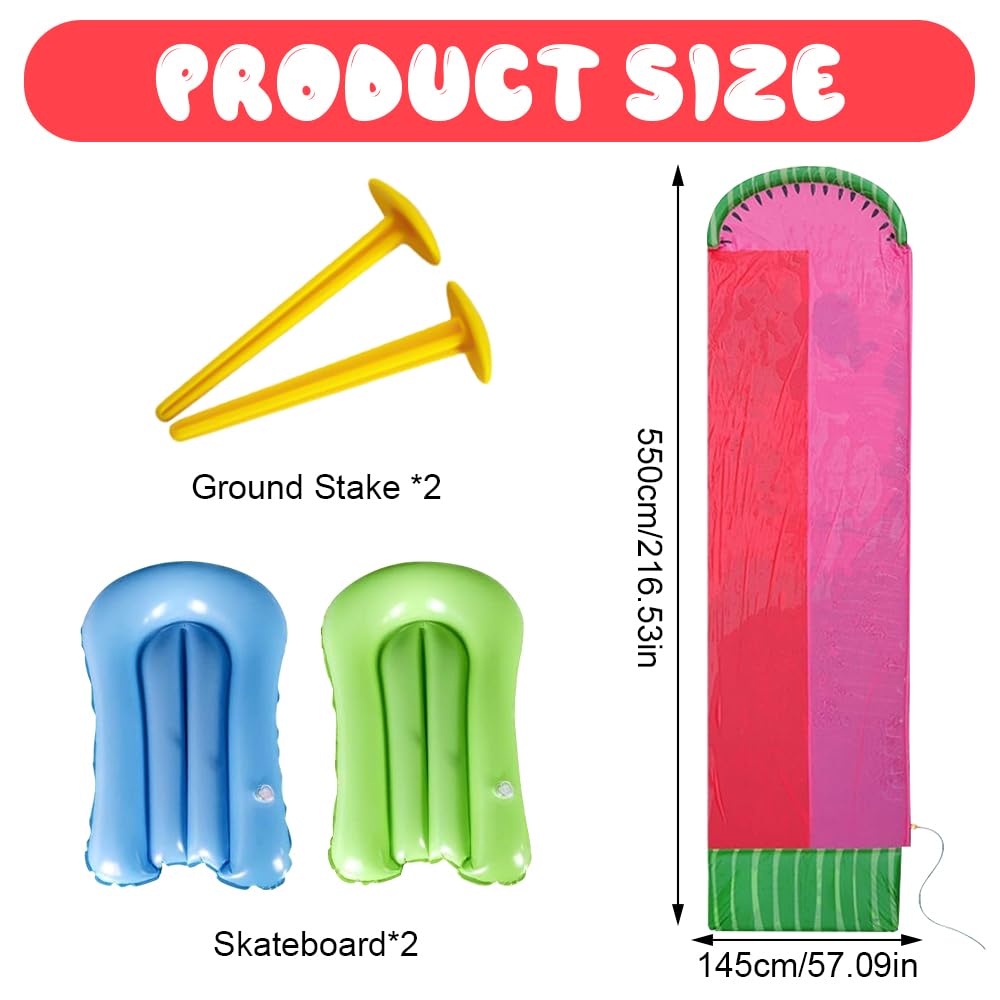 Pista Scivolo Acqua Doppio Da Giardino,480 X 140Cm Doppio Scivolo Ad Acqua Con 3 Bodyboard E Irrigatore,Scivolo D'acqua Doppio per Prato,Scivolo Da Giardino Estivo,Attività Acquatiche All'Aperto
