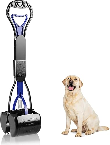 Recogedor de excrementos para perros, mango largo de 24 pulgadas para operar con una sola mano, plegable y portátil, fácil de usar en hierba,