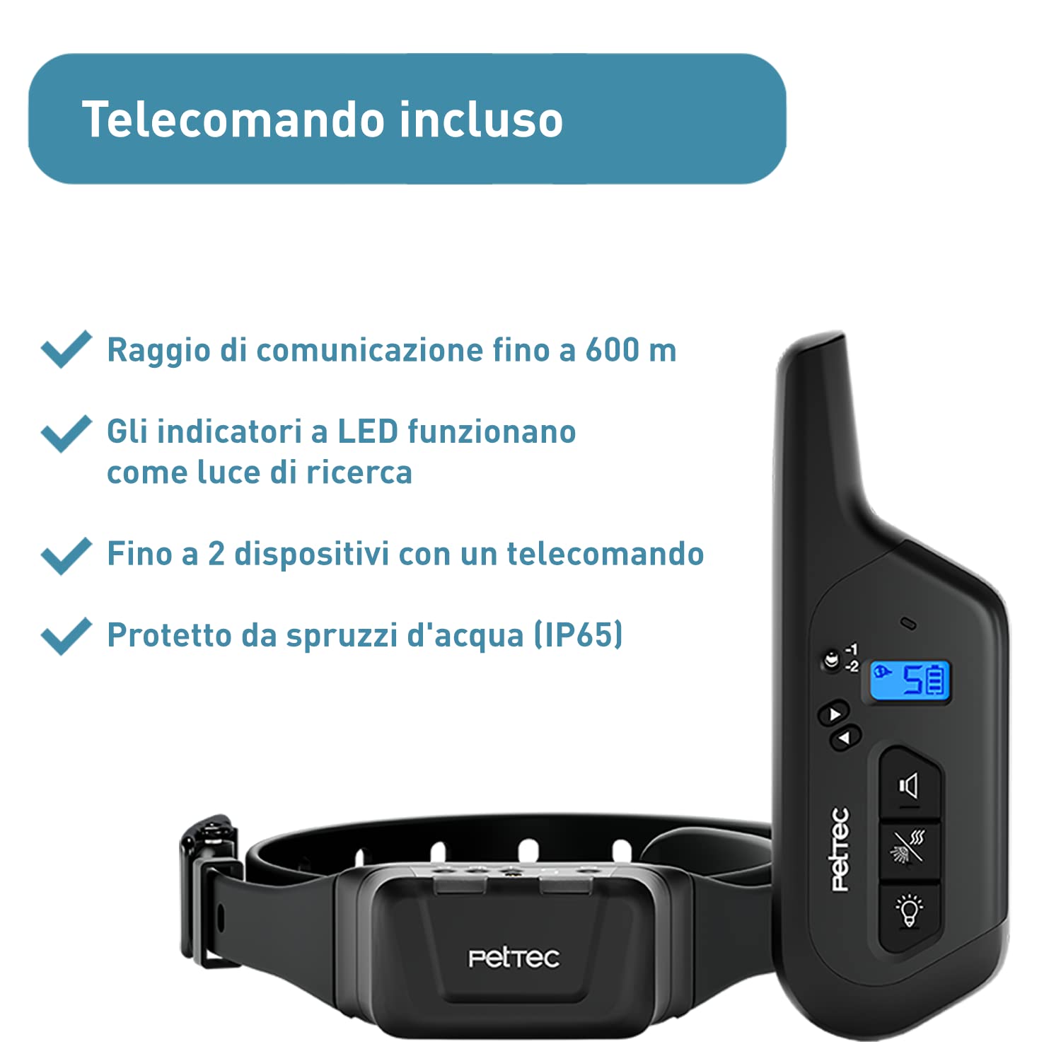 PetTec Collare da Addestramento per Cani con Spray, Portata fino a 600m - Collare a Spray con Telecomando - Impermeabile, Spray Innocuo, Intensità Regolabile - Dispositivo Sicuro per i Cani
