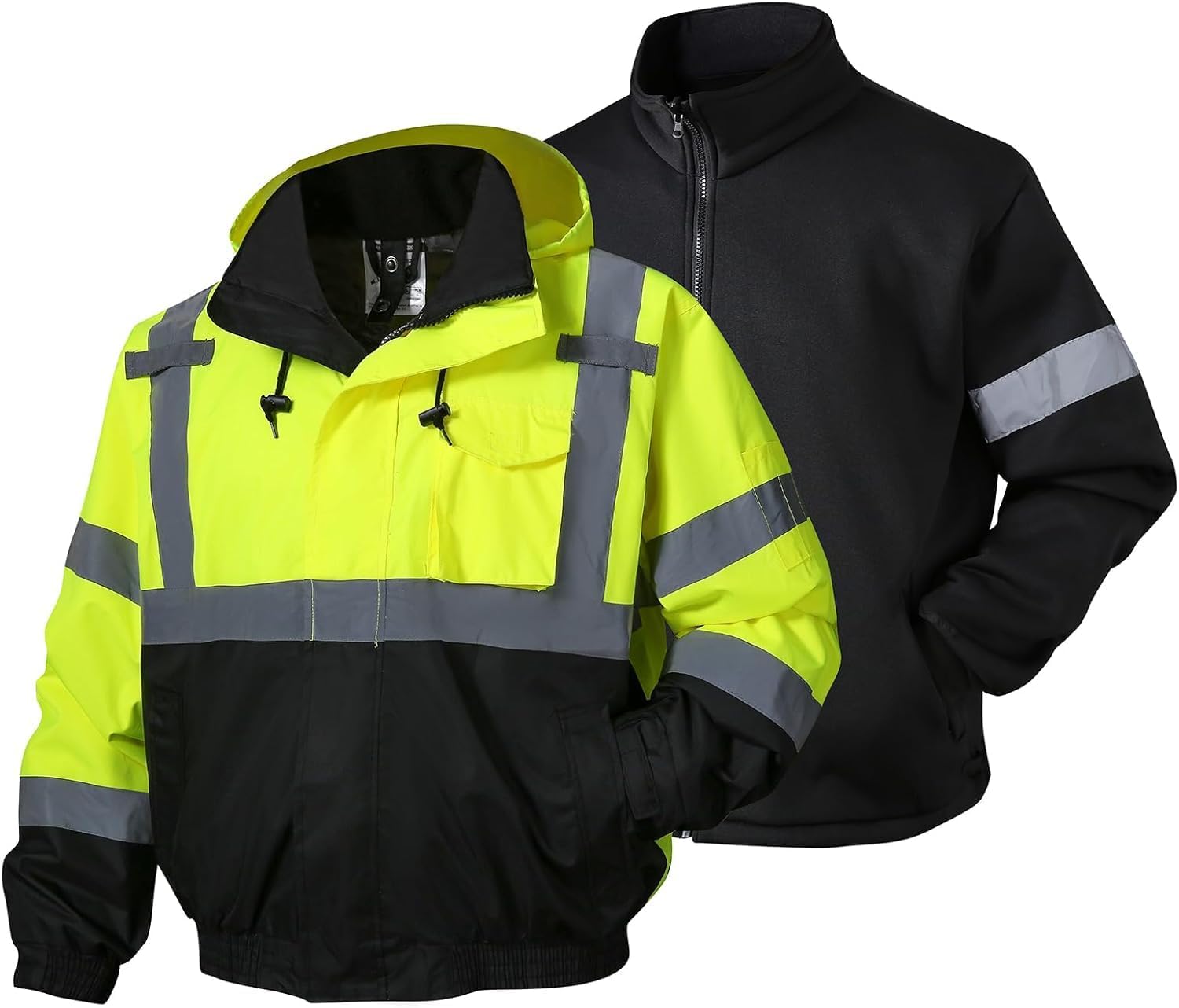 SKSAFETY High Visibility Reflective Jackets for Men, Waterproof Class 3 Safety Jacket with Pockets, Hi Vis Yellow Coats with Black Bottom, Mens Work Construction Coats for Cold Weather, XL, 1 Pack