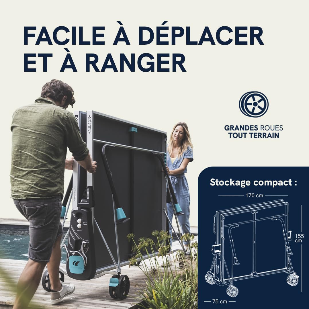 Cornilleau - Table de ping-Pong d'extérieur 300X Outdoor - Loisir de Jardin - Agrément FFTT - Panneau Gris ou Bleu 5mm