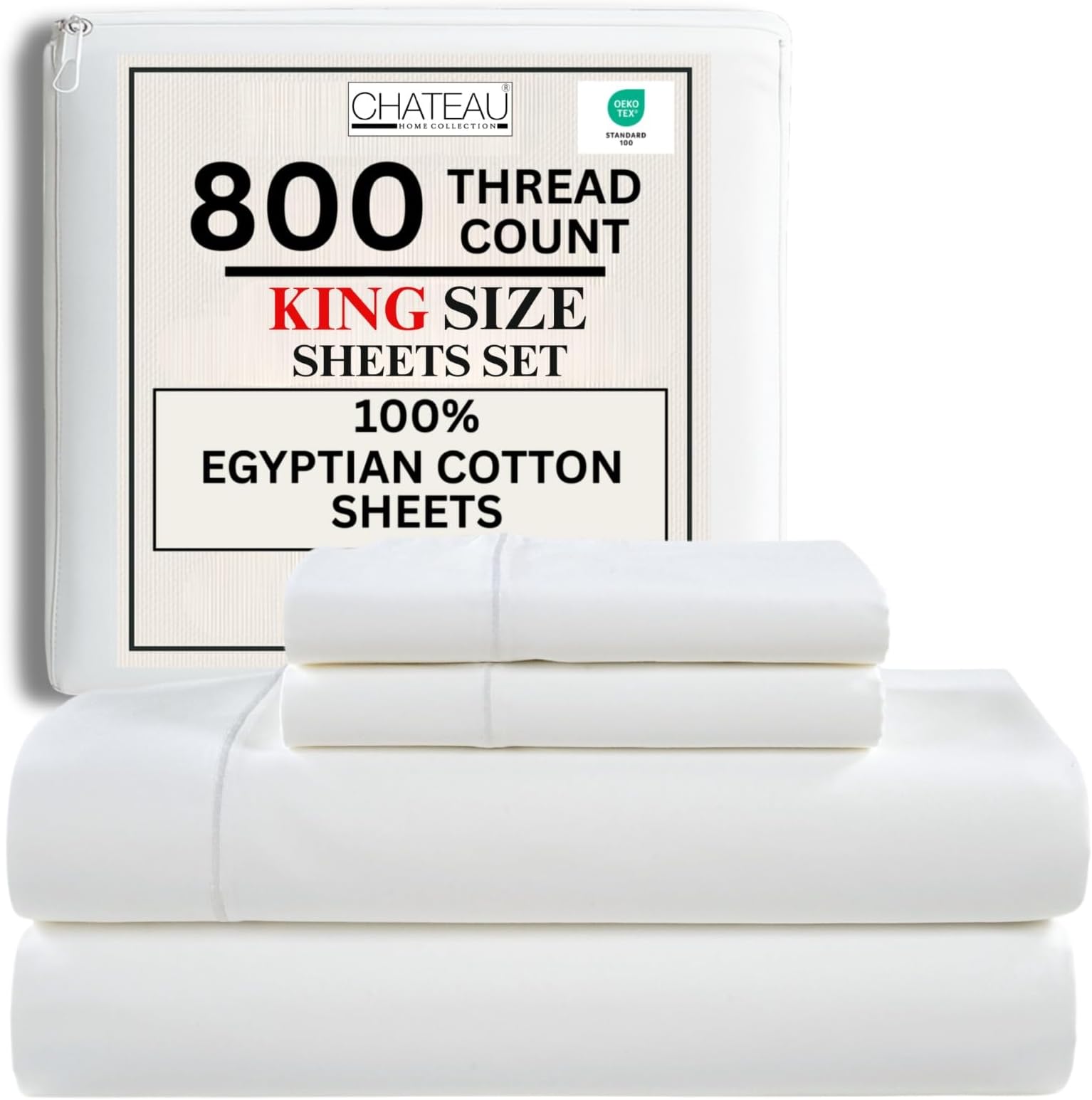 Egyptian Cotton King Size Sheet Set - 800 Thread Count Deep Pocket Sheets for King Bed - Bedding and Pillowcases - Hotel Quality White