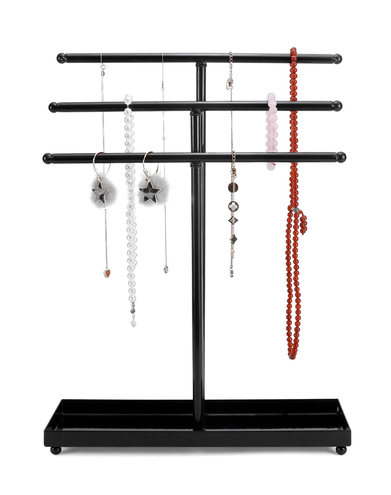 QWORK® Espositore per Gioielli a 3 Livelli, Organizzatore Porta Gioielli in Metallo per Orologi, Collane, Bracciali, Anelli, Orecchini, Occhiali da Sole e Accessori
