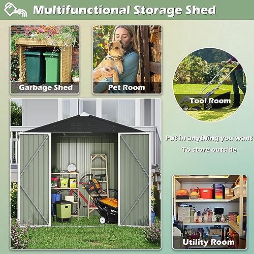 Image of Devoko Outdoor Storage Shed 8 x 6 FT Lockable Metal Garden Shed Steel Anti-Corrosion Storage House with Single Lockable Door for Backyard Outdoor Patio (White)
