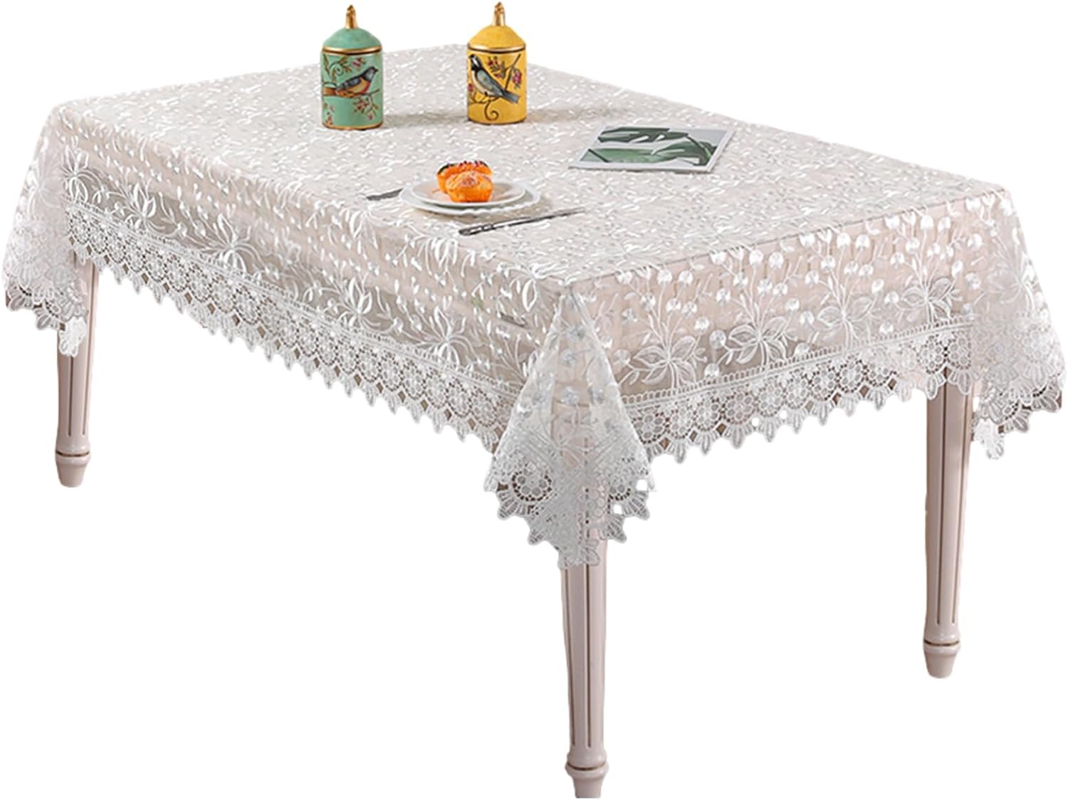 auons Lace Tablecloth Rectangle Chic Embroidered Table Cover, Vintage