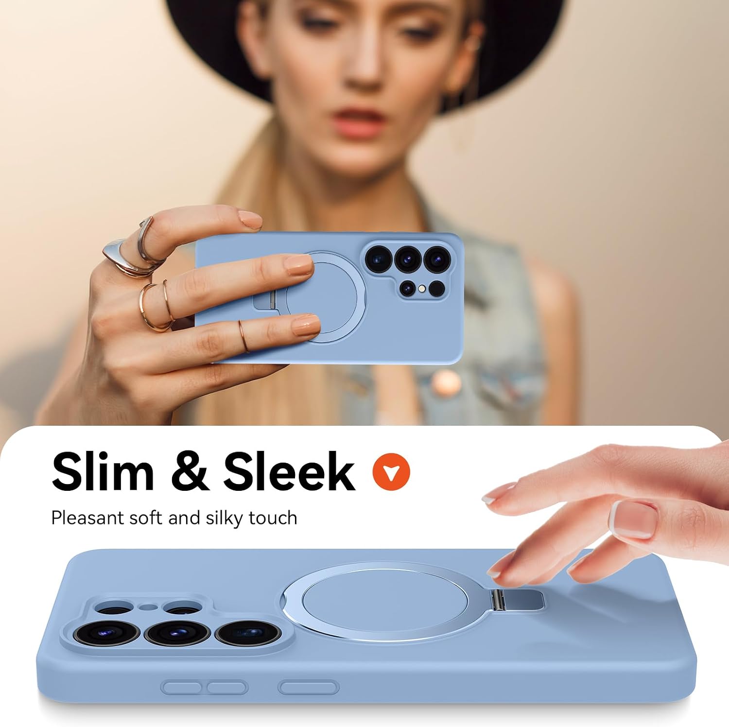 for Galaxy S26 Ultra Case with Stand, Slim Liquid Silicone Phone Cases for Samsung Galaxy S26 Ultra Compatible with MagSafe Magnetic Ring Kickstand Case Full Camera Protection, Light Blue