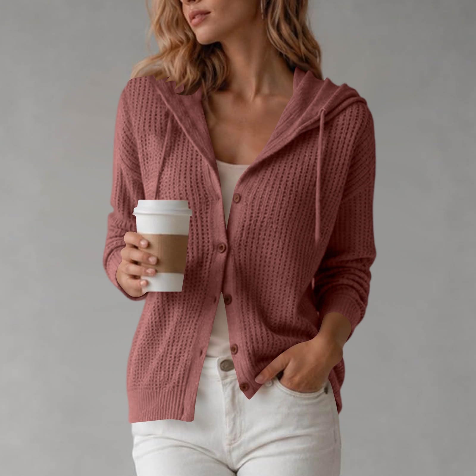 Gilet Femme à Boutons en Maille, Modèle Uni, Manches Longues, Design Épuré