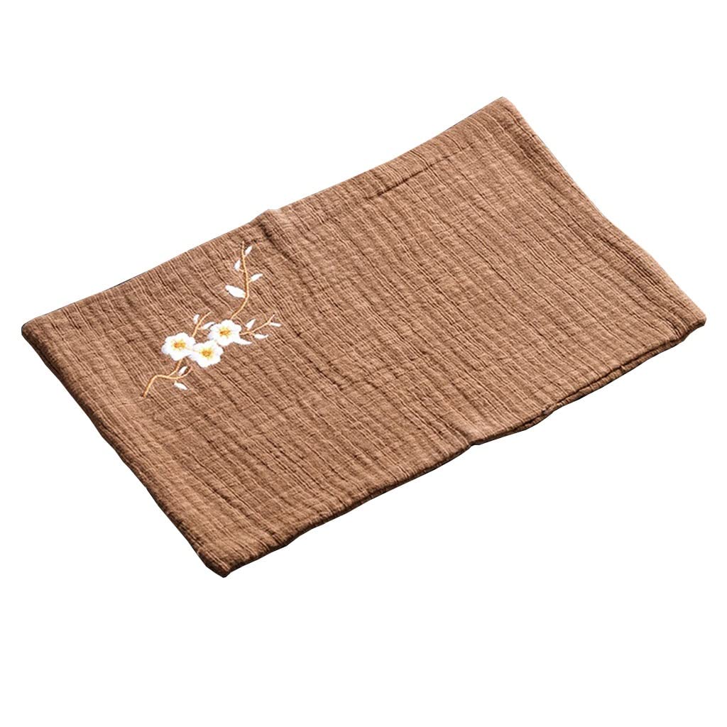 Cotton And Line Embroidered Plum Blossom Tea Mat, Double Absorbent Thickened Tea Towel Tea Cloth, Tea Ceremony Tea Set Accessories, 1pcs (Color : #3)