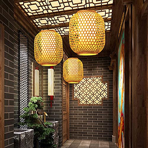 Lantern Chinois suspendu luminaire bambou rétro traditionnel E27