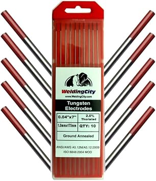 WeldingCity 10-pcs Premium TIG Welding Tungsten Electrode 2.0% Red, EW-Th2 Rod .040" x 7" | 10-pk