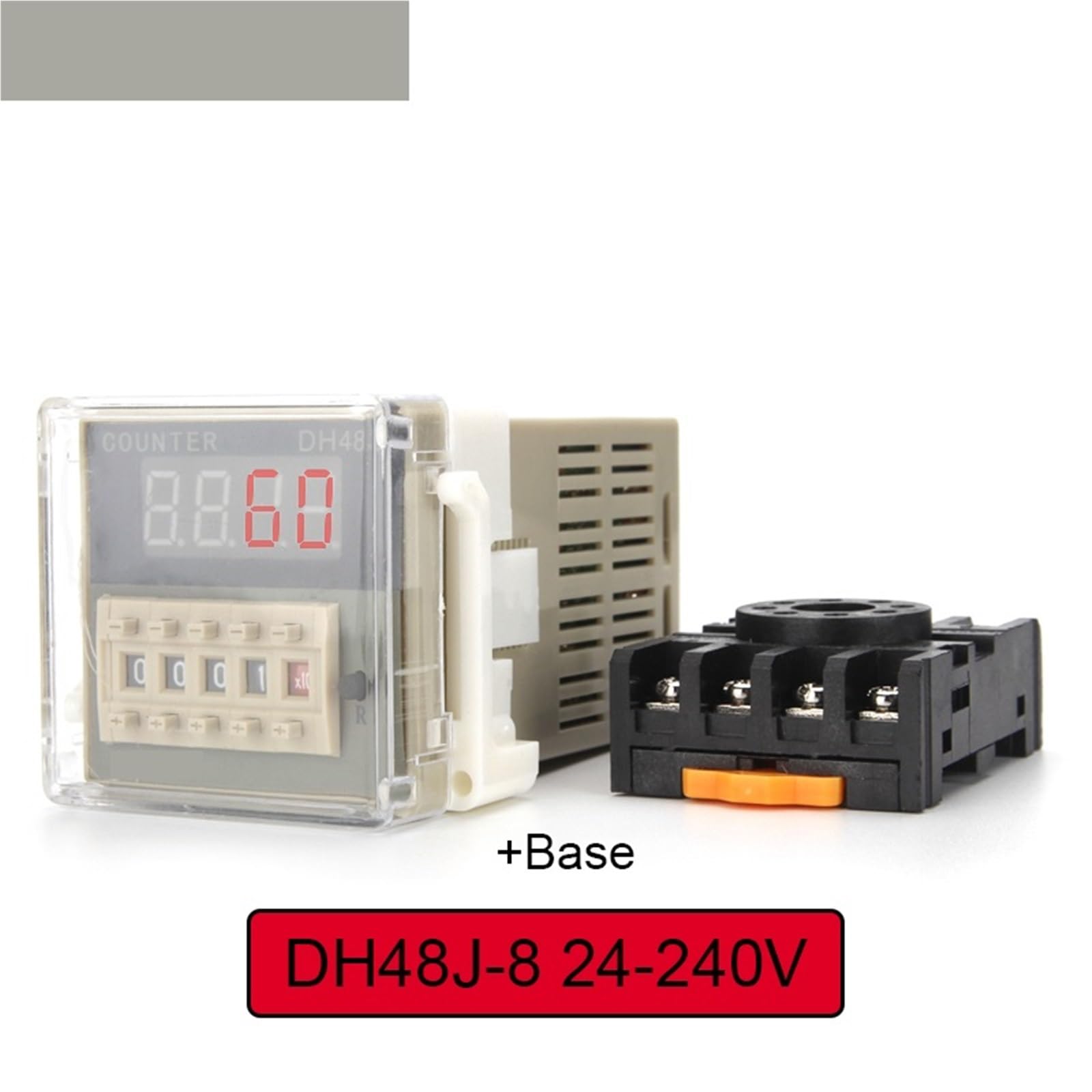 Contadores Digitales preestablecidos electrónicos de DH48J-8, contadores de Pantalla acíclicos, relé de 1-999900, 8 Pines con Base DC12V/24V/36V AC110V/220V/380V(ACDC 24-240V)