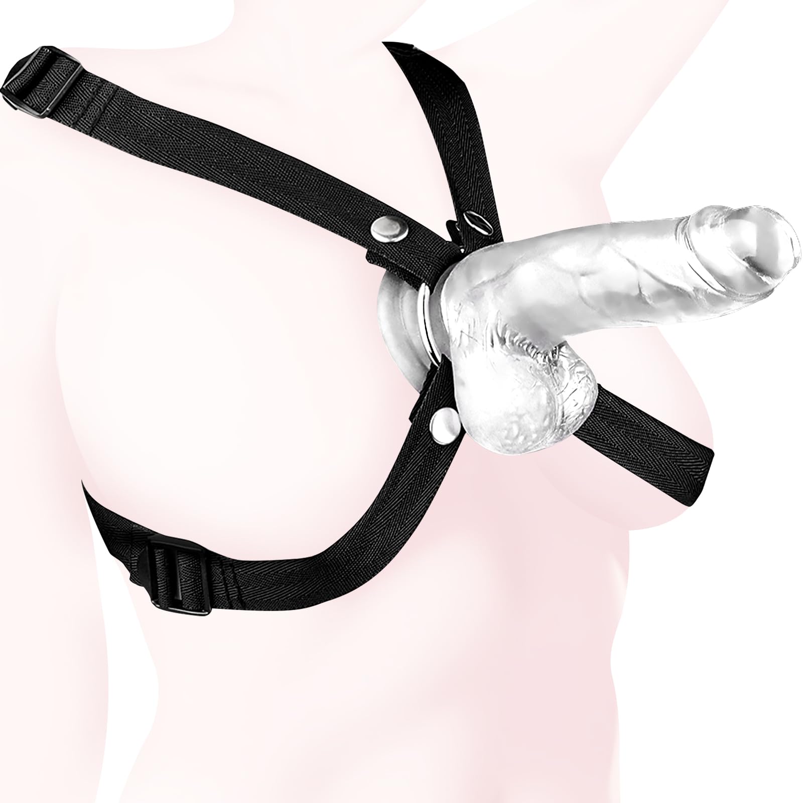 Strap On Dildo Harness, Adult Sex Toys for Women Men Strapon Pegging Dildos, Adjustable Soft Nylon Thorax Strap-on Harness with 2 Size Metal O-Rings, Oral Adult Toy for Lesbian Gay Couples Anal Play