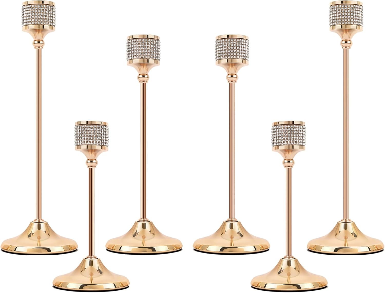 Set of 6 French Gold Metal Taper Candle Holders, Vintage Candlestick Holders for Table Mantel Dining Fireplace Wedding Party Anniversary Centerpiece Home Decor and Housewarming Gift-Gold-6