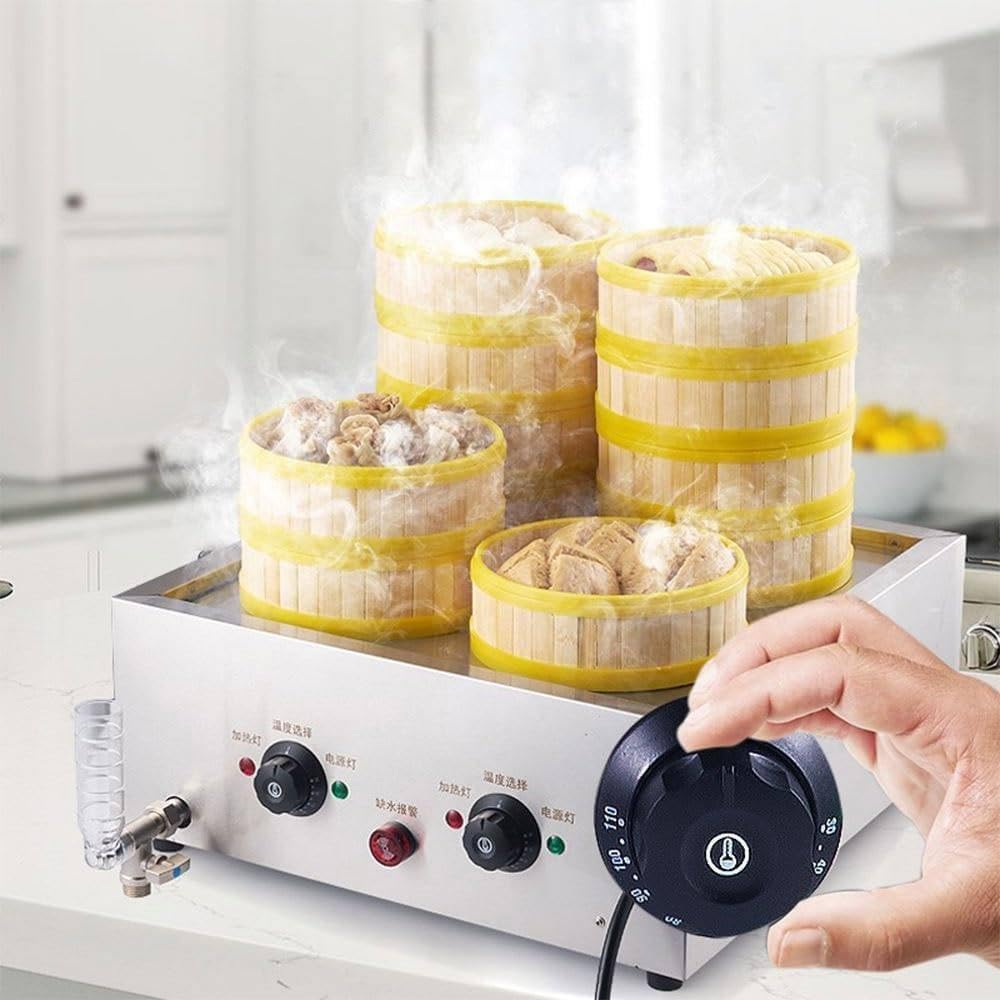 Vaporera Eléctrica para Bollos, Vaporera Industrial, Temperatura 30-110 ℃, Alarma De Funcionamiento En Seco, para Bollos Al Vapor, Diversos Alimentos Congelados, Calentamiento 4Holes