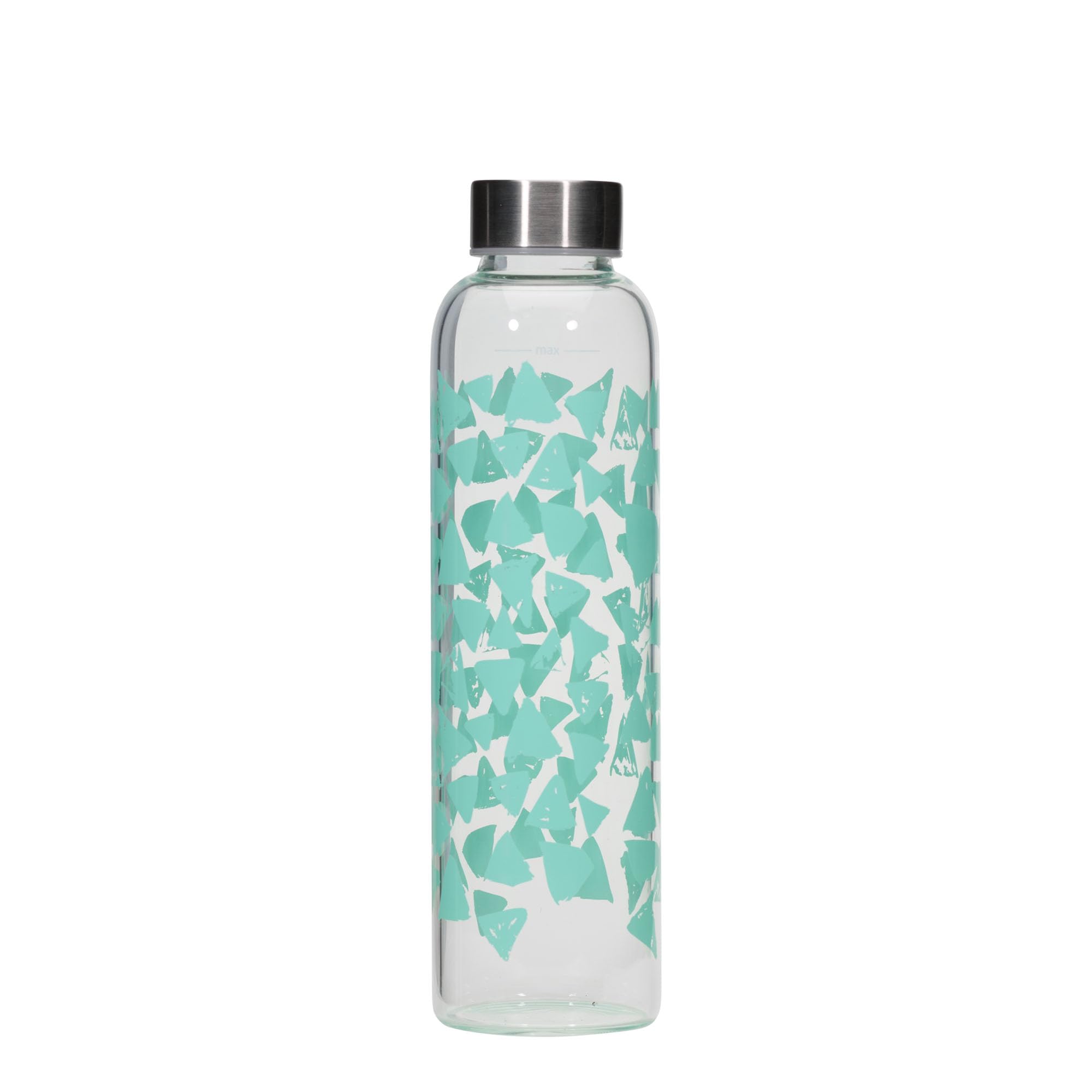 Set di 6 borracce da 500 ml Perseus turchese triangoli in vetro trasparente con coperchio in metallo
