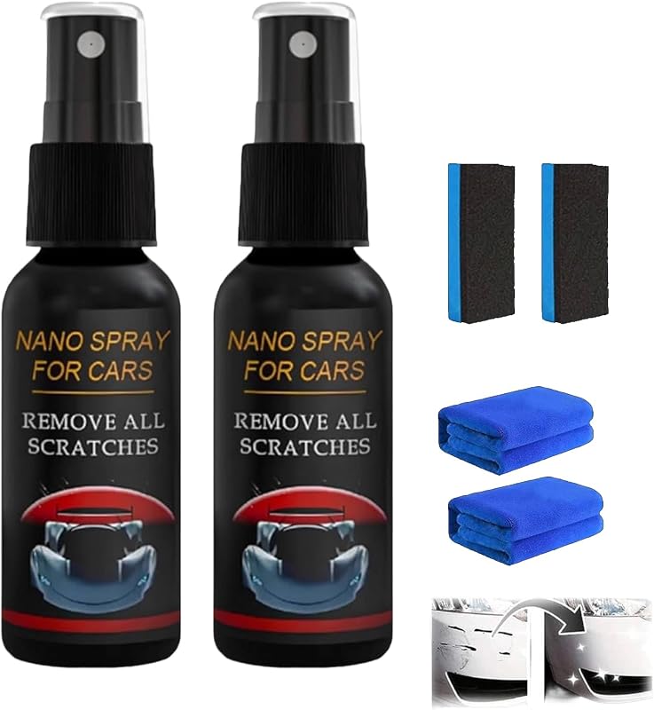 Nurafix Nano Spray de Réparation de Rayures de Peinture de Voiture, Spray de Réparation de Rayures de Voiture, Efface Rayure Auto, Car Scratch Remover pour Réparation Rapide des Rayures (2PC)