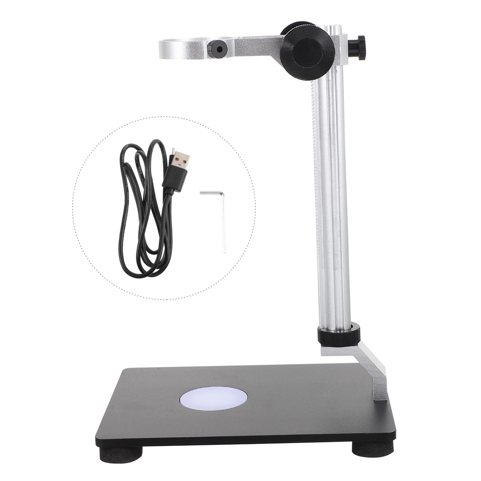 Lurrose Supporto Regolabile con Base Stabile in Acciaio per Microscopio da Tavolo e Sorgente Luminosa Integrata, per Microscopi e Fotocamere Industriali