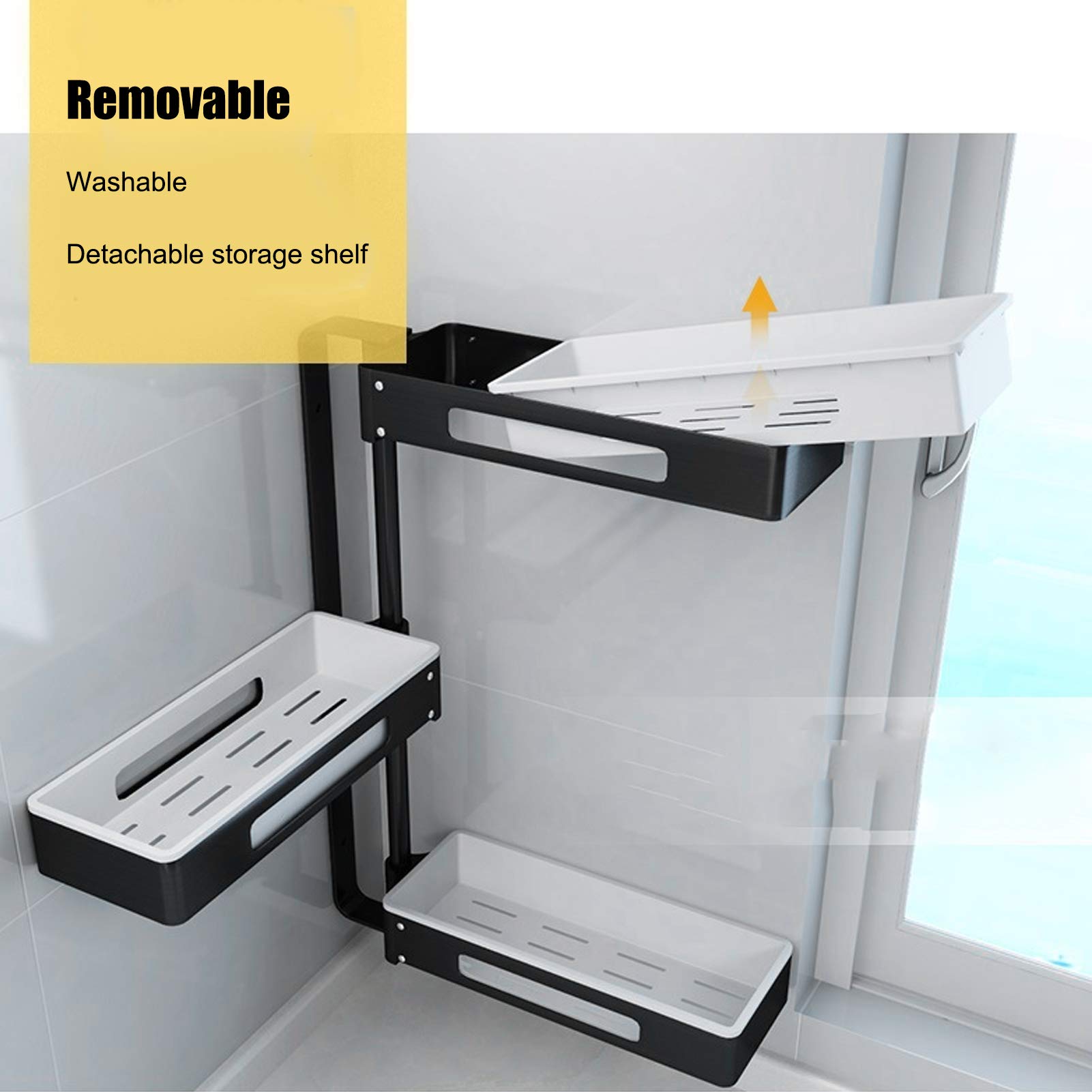 Estante de Cocina de 3 Capas, Estante Giratorio para Especias, Ajustable para Espacio de Cocina y Baño, Aluminio, Blanco y Negro, 59,4x35x13cm