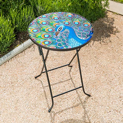 CHRISTOW Painted Peacock Bistro Table Glass Top Folding Garden Table - Image 2