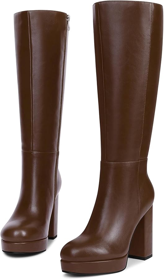 Amazon.com | zhsrin Chocolate Brown Platform Knee High Wide Calf