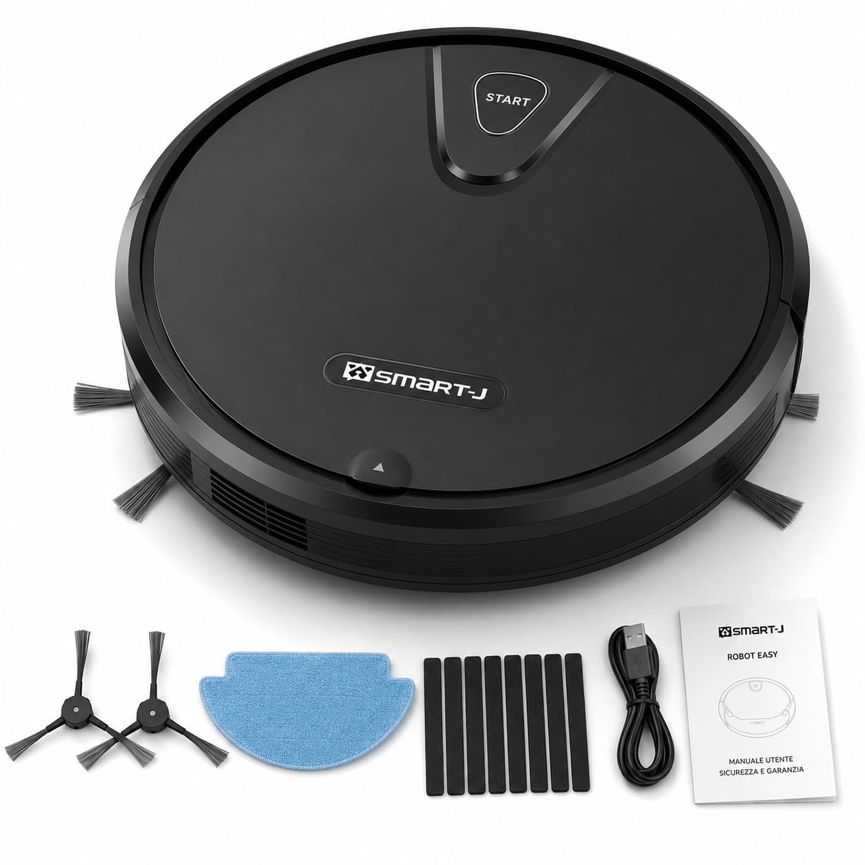 SMART-J Robot Easy Robot Aspirapolvere Automatico per Casa | Spazzole Laterali per Pulizia Angoli, Batteria al Litio 1800 mAh, Contenitore 400 ml, Design Slim 7,5 cm