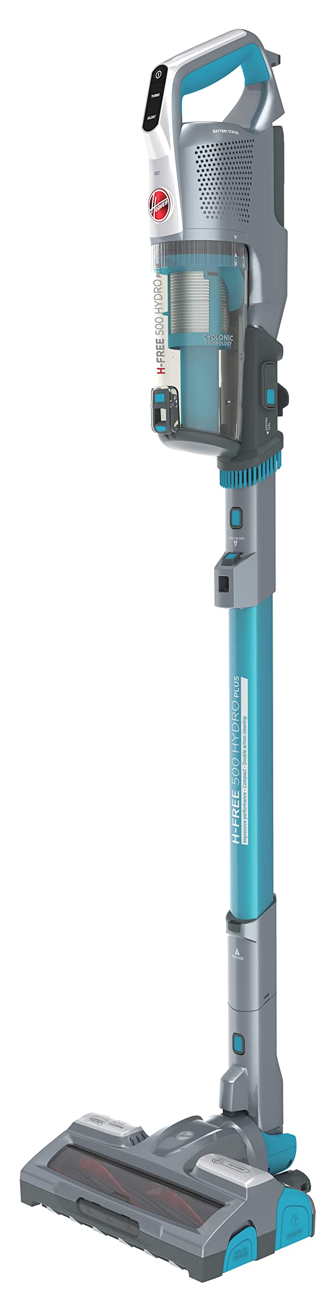 Hoover H-Free 500 Hydro Plus Akku Saugwischer mit Licht – 3-in-1 Staubsauger mit Wischfunktion & Handsauger – 30 Min. Laufzeit – mit Staubbürste, Fugendüse & Minidüse – Wischsauger mit Parkfunktion