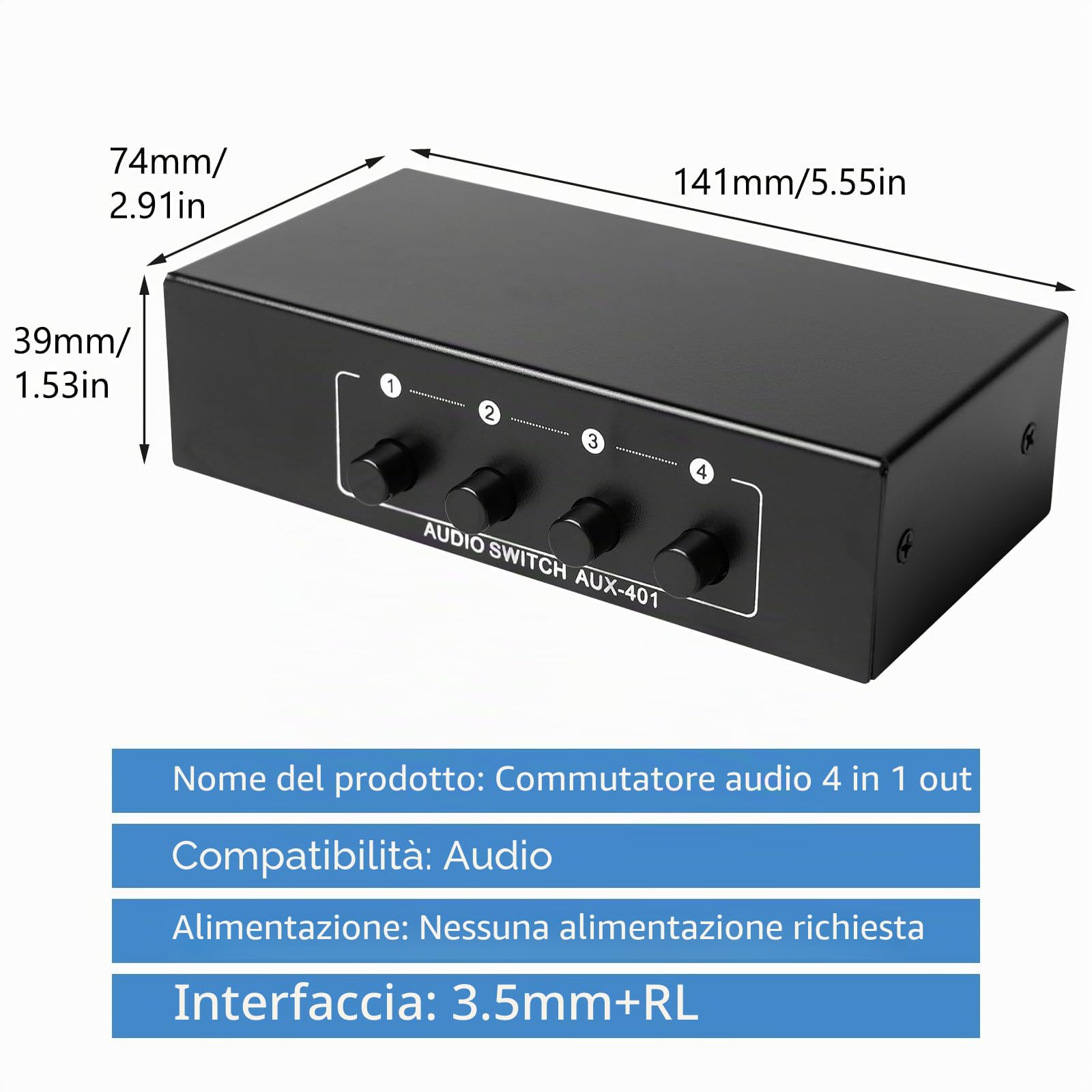 UNSTINCER Switch Audio RCA 4-in-1/1-out-4 – Selettore HiFi Per Ampli, Cuffie E PC - 2