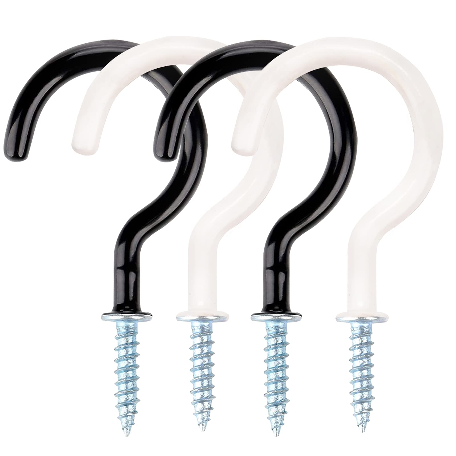 MYDD8 Screw in Hooks for Hanging Plants - 18pcs Large Cup Hooks, Black White for Suspension, Cabinet, Mug, Key, Garden