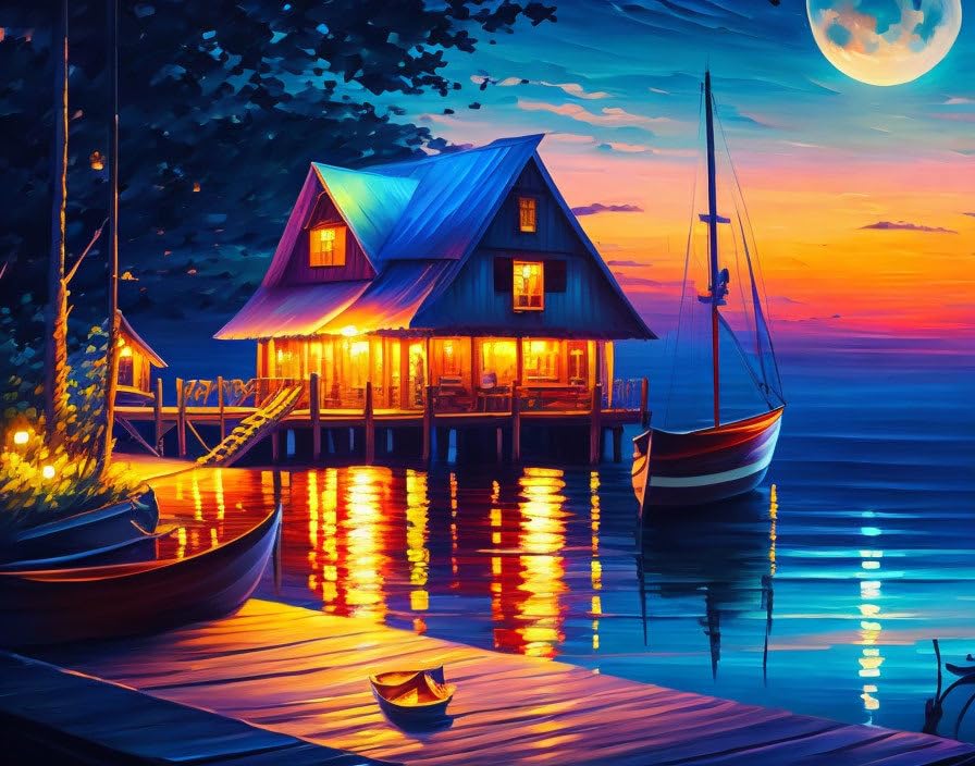 Poster mural toile Island Dream habillez vos murs blancs ambiance nuit lune