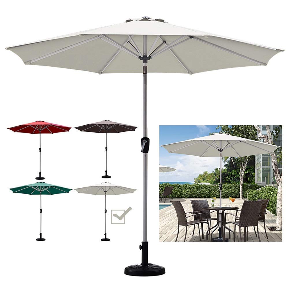 Parasol ogrodowy 2,7 m/8,9 stopy Parasol stołowy ogrodowy z korbą i funkcją automatycznego przechylania, do ogrodu, trawnika, tarasu, podwórka i basenu, plaży(8,9 stopy/2,7 m Jasnobiały)